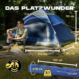 LUMALAND Pop-up Kampeertent 2-3 Personen Waterdicht 210x190x110cm — miniatuur 2