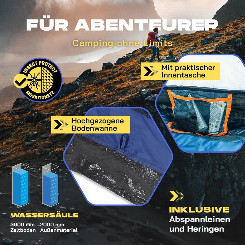 LUMALAND Pop-up Kampeertent 2-3 Personen Waterdicht 210x190x110cm — foto 5