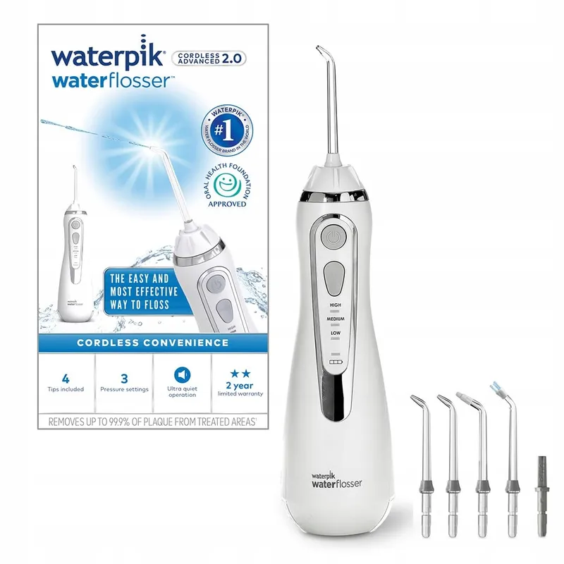 WATERPIK Cordless Advanced Waterflosser 4 Opzetstukken 3 Standen Wit — foto 1
