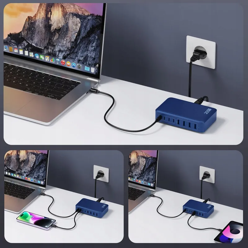 FEOB GaN III USB C Oplader 200W 8 Poorten Laptops Telefoons — foto 2