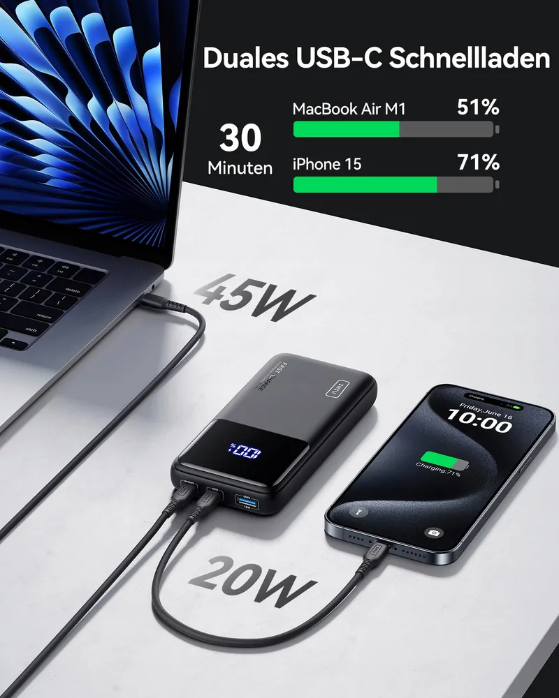 INIU Powerbank 20000mAh 65W USB-C Telefoon Laptop — foto 4