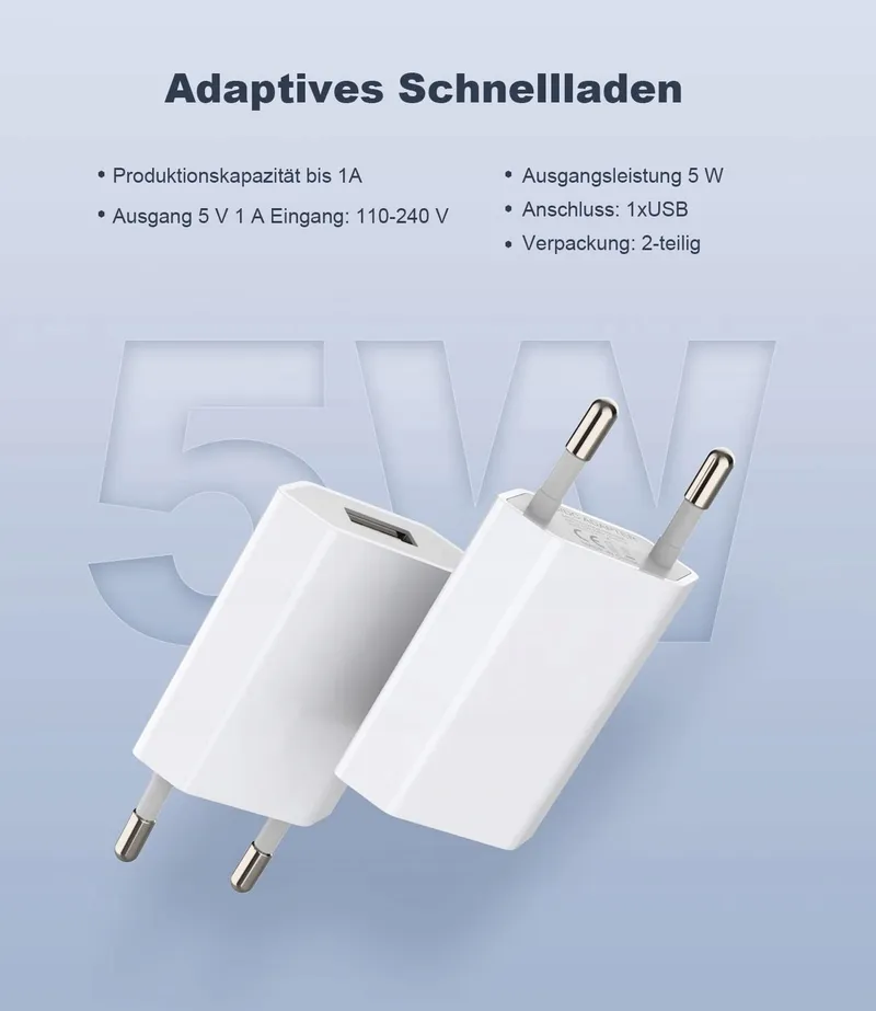UNIVERSAL USB Oplader 2 Stuks Adapter 5V 1A voor Smartphones iPhone — foto 3