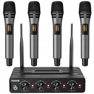 TONOR Draadloze Microfoonset 4x5 Kanalen 60m Karaoke Podium — miniatuur 1