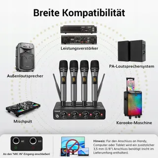 TONOR Draadloze Microfoonset 4x5 Kanalen 60m Karaoke Podium — miniatuur 5