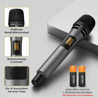 TONOR Draadloze Microfoonset 4x5 Kanalen 60m Karaoke Podium — miniatuur 7