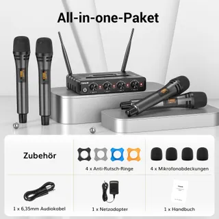 TONOR Draadloze Microfoonset 4x5 Kanalen 60m Karaoke Podium — miniatuur 8