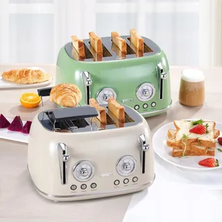 WILTAL Broodrooster 4 Sneetjes Lange Sleuf RVS Met Deksel Retro Creme — miniatuur 2