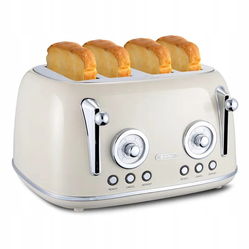 WILTAL Broodrooster 4 Sneetjes Lange Sleuf RVS Met Deksel Retro Creme — foto 1