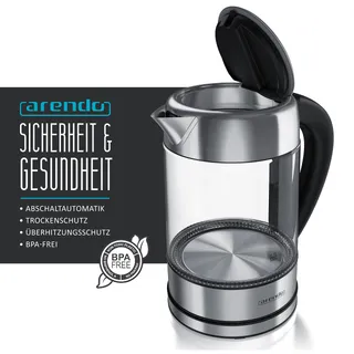 ARENDO Waterkoker Glas RVS 1,7L Temperatuurregeling RGB — miniatuur 2