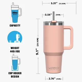 WATERSY Thermosbeker 891ml RVS Handvat Rietje Rozenkwarts — miniatuur 6