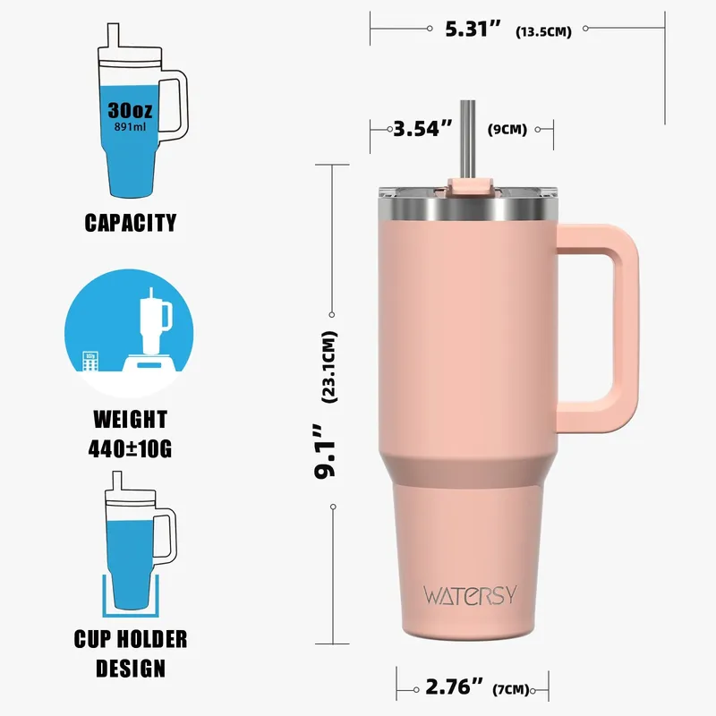 WATERSY Thermosbeker 891ml RVS Handvat Rietje Rozenkwarts — foto 6