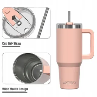WATERSY Thermosbeker 891ml RVS Handvat Rietje Rozenkwarts — miniatuur 2