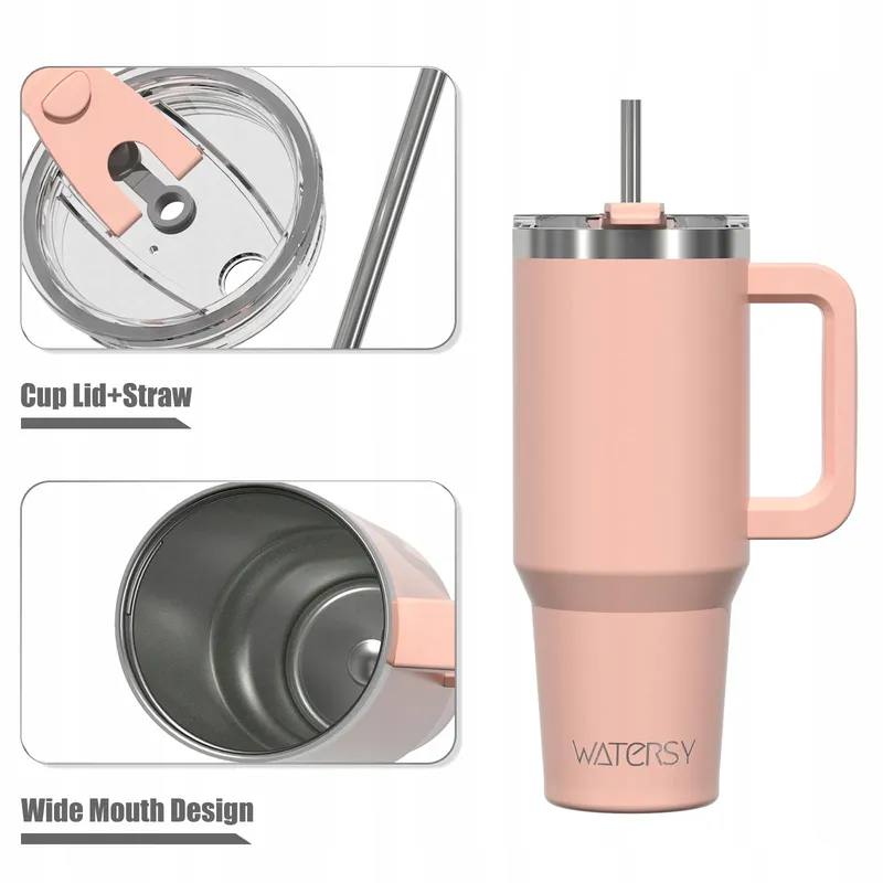 WATERSY Thermosbeker 891ml RVS Handvat Rietje Rozenkwarts — foto 2