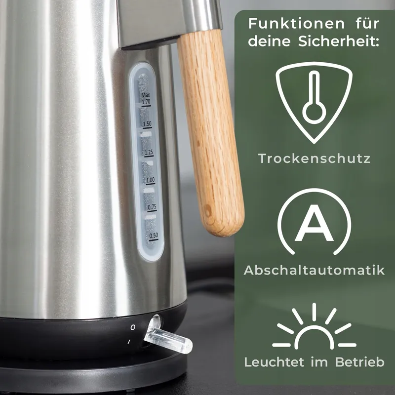 WALDWERK Waterkoker 3000W 1,7L RVS Houten Handvat — foto 4
