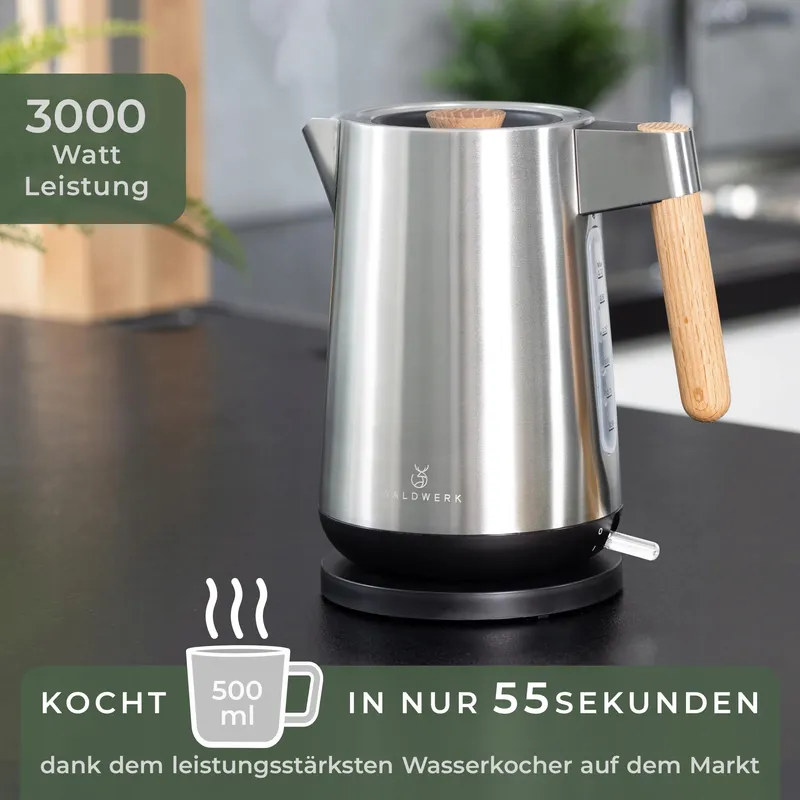 WALDWERK Waterkoker 3000W 1,7L RVS Houten Handvat — foto 2