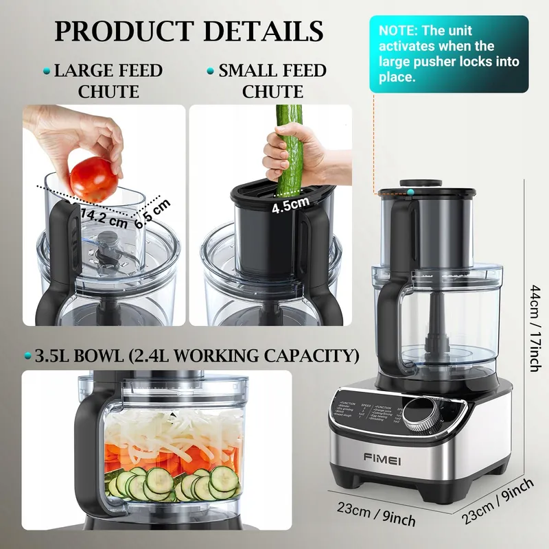 FIMEI Keukenmachine 1300W 3 Snelheden 35L Hakmolen 1,5L Blender — foto 4