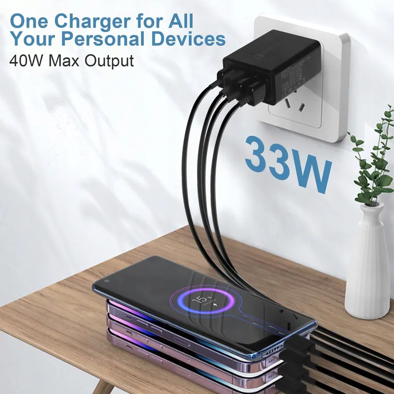 USB Oplader 4-Poorts Adapter 33W QC 3.0 — foto 2