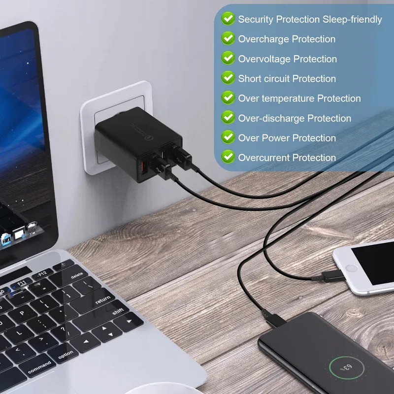 USB Oplader 4-Poorts Adapter 33W QC 3.0 — foto 7