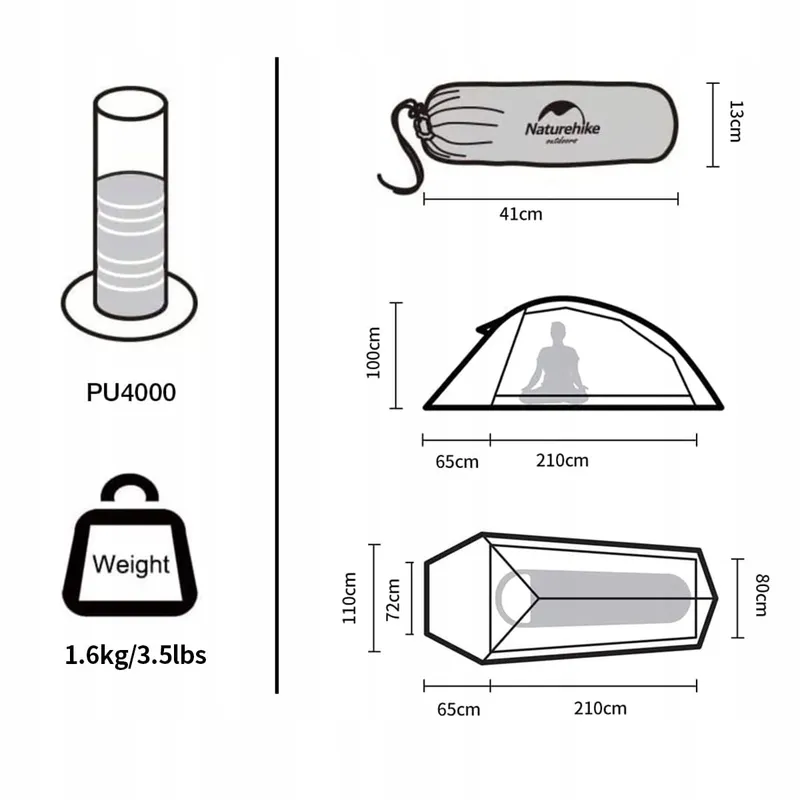 NATUREHIKE Cloud Up 1 Tent 1-persoons Licht Waterdicht Grijs — foto 4