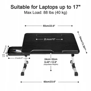 AIROPEN Laptoptafel Bed Verstelbaar met Lade Zwart 60x34cm — miniatuur 2