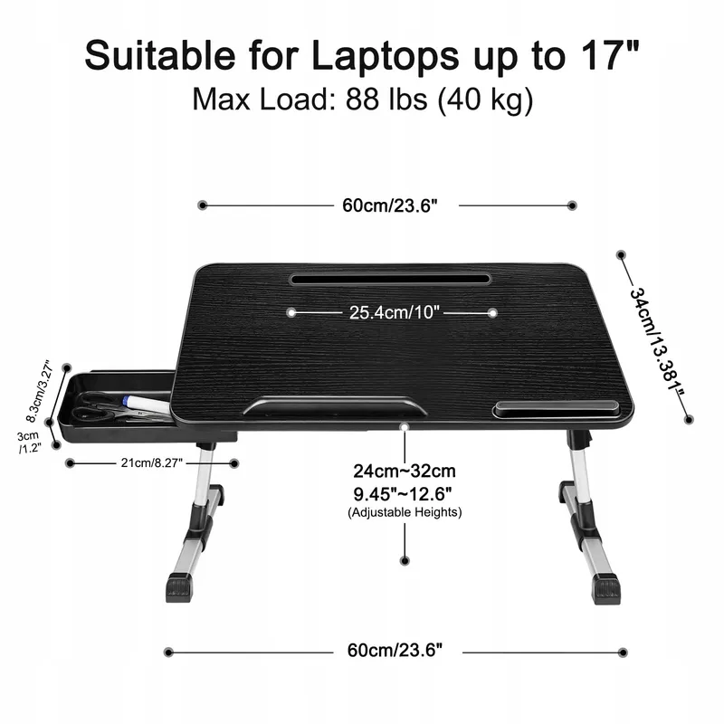 AIROPEN Laptoptafel Bed Verstelbaar met Lade Zwart 60x34cm — foto 2