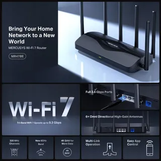 MERCUSYS Tri-Band BE9300 WiFi 7 Router 4x2,5G 6 Antennes 6GHz VPN WPA3 — miniatuur 4