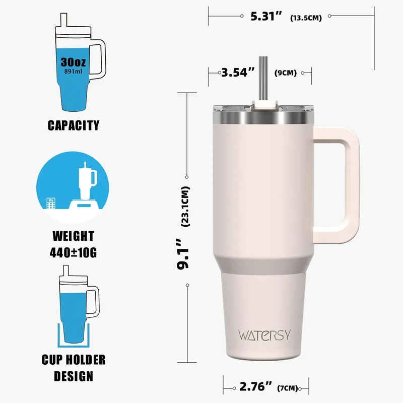 WATERSY Thermosbeker 891ml RVS met Handvat en Rietje Beige — foto 5