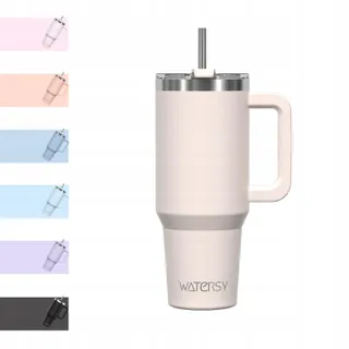 WATERSY Thermosbeker 891ml RVS met Handvat en Rietje Beige — miniatuur 1