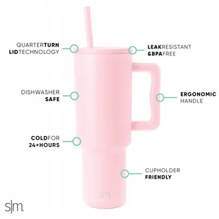 SIMPLE MODERN Thermosbeker Met Handvat En Rietje RVS 1180ml Blush — miniatuur 2