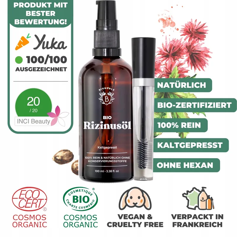 BIONOBLE Ricinusolie Bio 100ml Natuurlijk Haar Wimpers Wenkbrauwen Nagels — foto 2