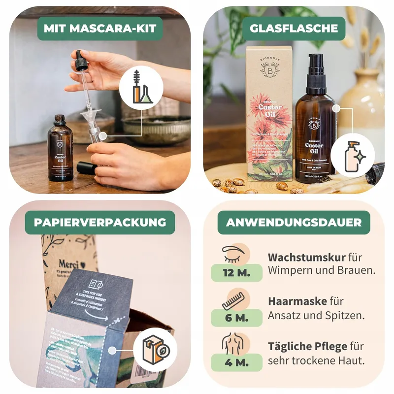 BIONOBLE Ricinusolie Bio 100ml Natuurlijk Haar Wimpers Wenkbrauwen Nagels — foto 4