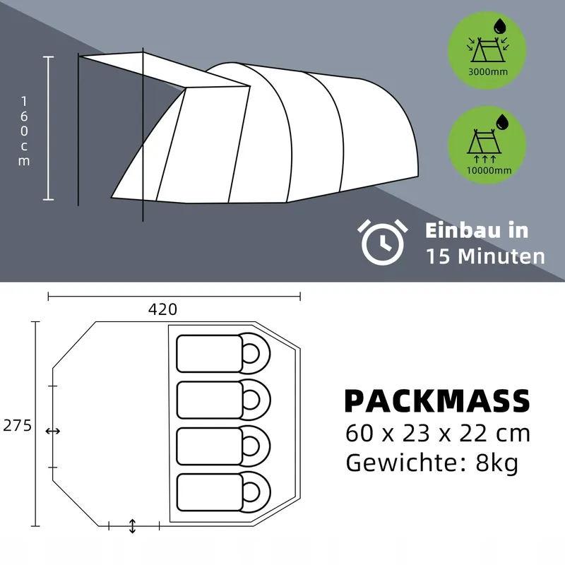 PEIRHW Tipi Tent 4 Personen Groot Waterdicht 3000mm Afneembare Bodem — foto 5