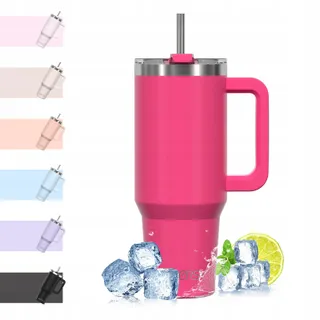 WATERSY Thermosbeker RVS 1182ml Handvat Rietje Roze — miniatuur 1