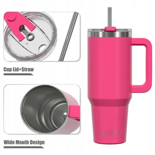 WATERSY Thermosbeker RVS 1182ml Handvat Rietje Roze — miniatuur 3