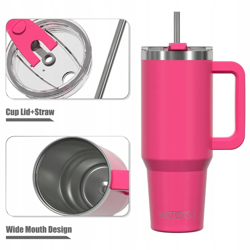 WATERSY Thermosbeker RVS 1182ml Handvat Rietje Roze — foto 3