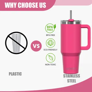 WATERSY Thermosbeker RVS 1182ml Handvat Rietje Roze — miniatuur 4