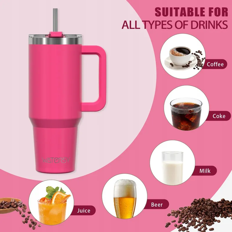 WATERSY Thermosbeker RVS 1182ml Handvat Rietje Roze — foto 9