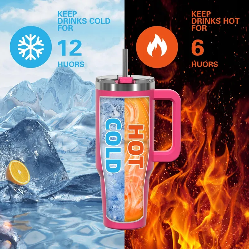 WATERSY Thermosbeker RVS 1182ml Handvat Rietje Roze — foto 2