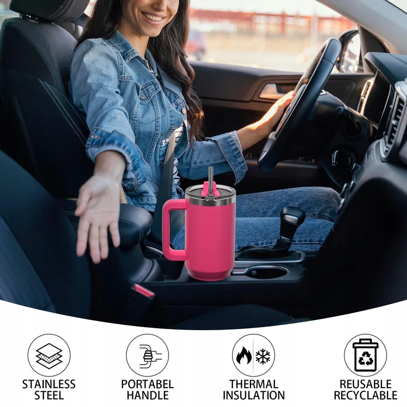 WATERSY Thermosbeker RVS 1182ml Handvat Rietje Roze — foto 6