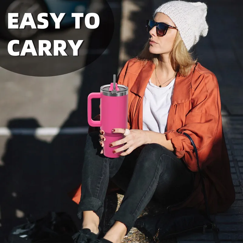 WATERSY Thermosbeker RVS 1182ml Handvat Rietje Roze — foto 5