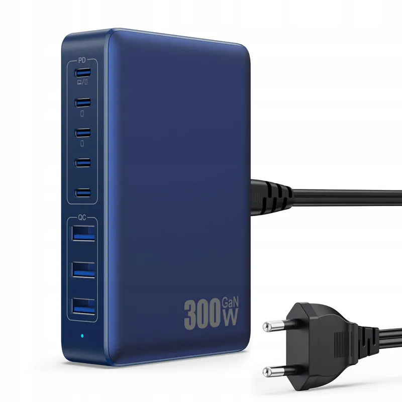 USB C Oplader 300W 8 Poorten Snellader Voor Laptop En iPhone Donkerblauw — foto 1