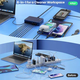 USB C Oplader 300W 8 Poorten Snellader Voor Laptop En iPhone Donkerblauw — miniatuur 7