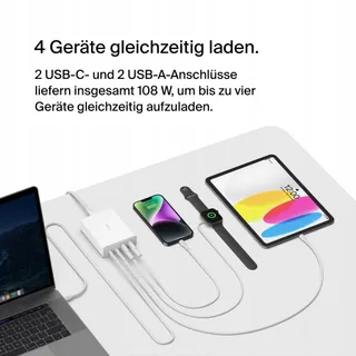 BELKIN Oplaadstation 108W USB GaN Snellader 2x USB-C 2x USB-A — miniatuur 3