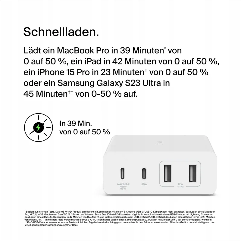 BELKIN Oplaadstation 108W USB GaN Snellader 2x USB-C 2x USB-A — foto 5