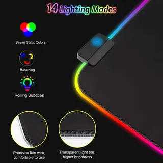 RGB Gaming Muismat 900x400mm XXL 14 Modi Waterdicht — miniatuur 4