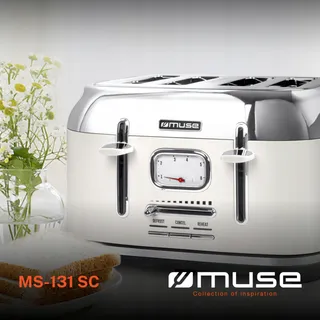 MUSE Retro Broodrooster Wit Staal 4 Sneden 6 Standen Kruimellade — miniatuur 3