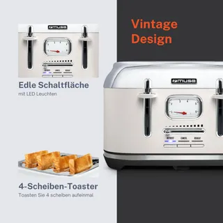 MUSE Retro Broodrooster Wit Staal 4 Sneden 6 Standen Kruimellade — miniatuur 5