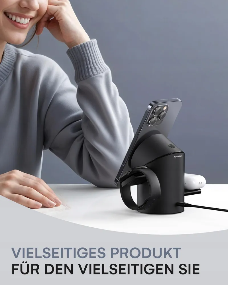 ZEEHOO Oplaadstation 3-in-1 Apple Watch iPhone AirPods 15W Qi2 — foto 5