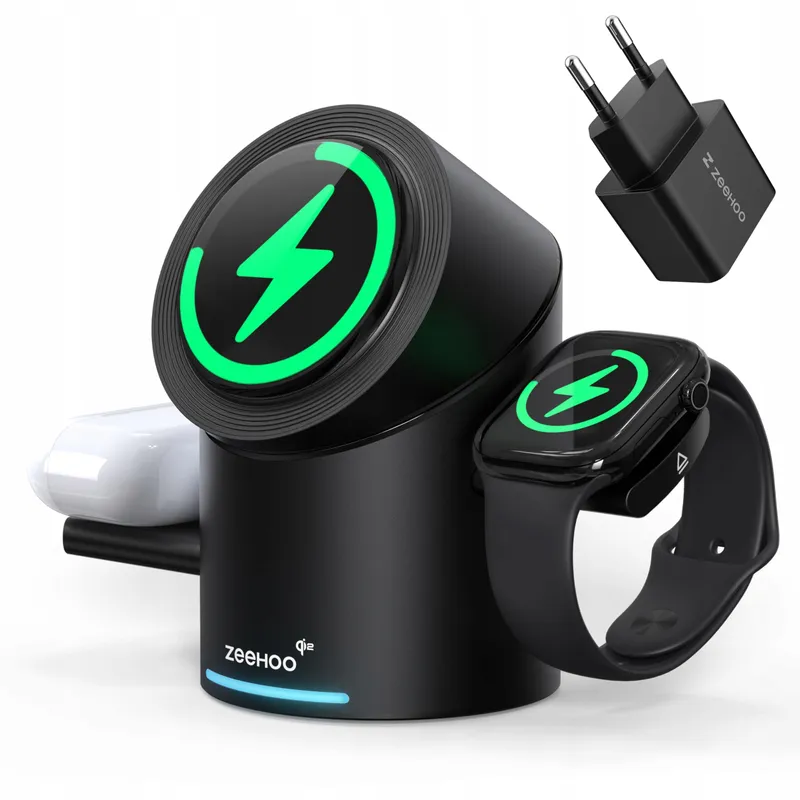 ZEEHOO Oplaadstation 3-in-1 Apple Watch iPhone AirPods 15W Qi2 — foto 1