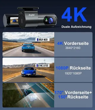 AVYLET Dashcam 4K 1080P Voor Achter WiFi GPS Nachtzicht 170° 150° — miniatuur 3